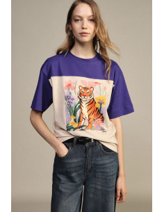 Dixie Short-Sleeved T-Shirt with Tiger and Floral Print - Vestiti F...