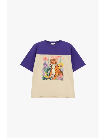 Tiger and Flower Print Short-Sleeve T-Shirt Dixie