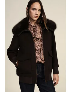 Manteau avec col en fourrure et poches plaquées Dixie
