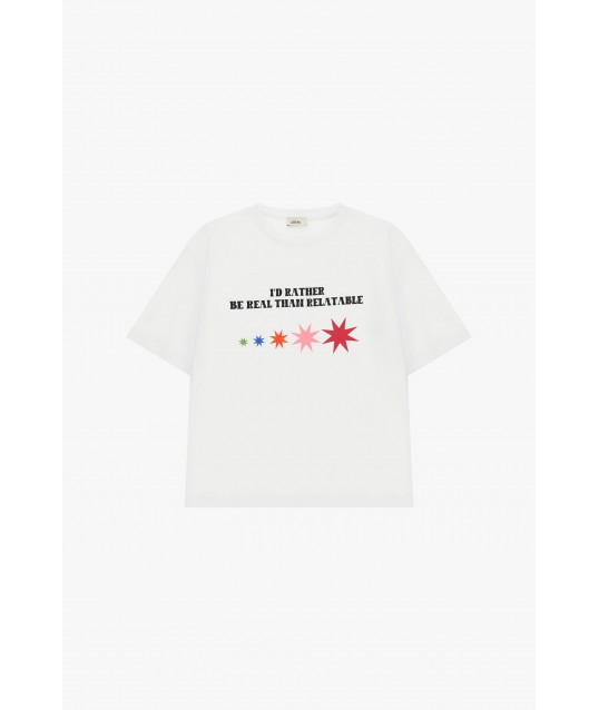 T-Shirt Girocollo Stampa Frase E Stelle Colorate Dixie