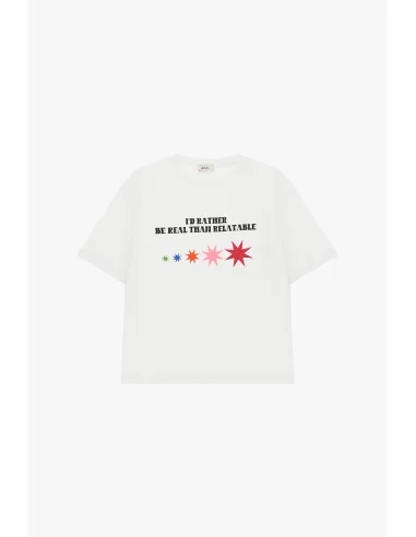 T-shirt à col rond avec inscription et étoiles colorées Dixie
