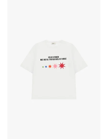 Crew-Neck T-Shirt with Slogan and Colorful Stars Dixie