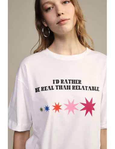 Crew-Neck T-Shirt with Slogan and Colorful Stars Dixie