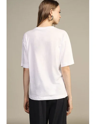 Crew-Neck T-Shirt with Heart and Slogan Print Dixie
