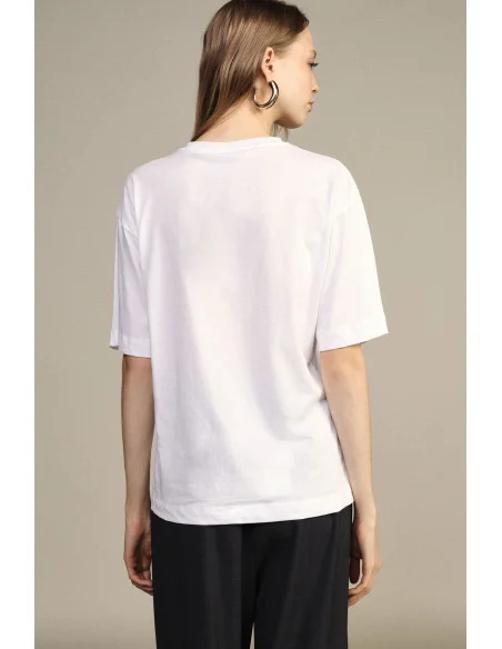 Crew-Neck T-Shirt with Heart and Slogan Print Dixie