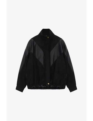 Blouson aviateur avec empiècements structurés et fermeture à bouton...