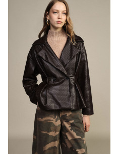 Veste effet cuir à double boutonnage et motif géométrique Dixie - V...