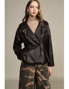 Veste effet cuir croisée à motif géométrique Dixie