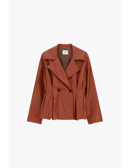Dixie Faux Leather Double-Breasted Jacket with Geometric Pattern - ...
