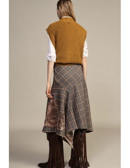 Jupe midi à carreaux avec empiècement asymétrique Dixie