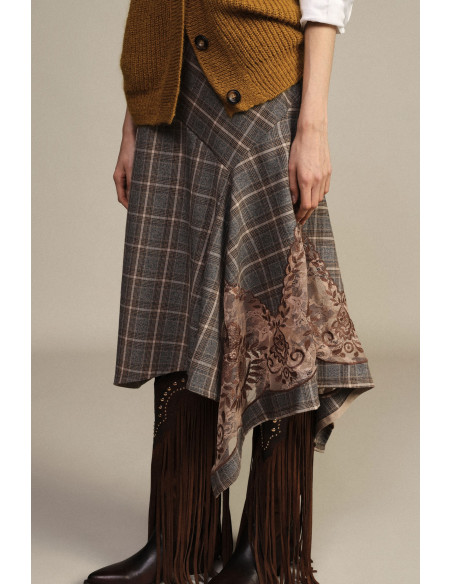 Checked Midi Skirt with Asymmetrical Panel Dixie