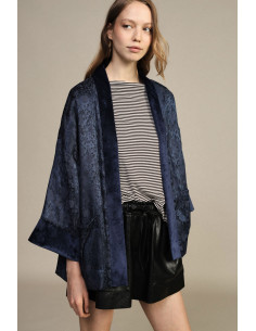 Dixie Loose-Fitting Jacquard Duster Coat with Contrast Trimming - Dress...