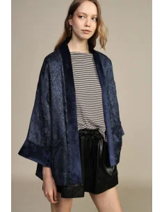Wide Jacquard Duster Coat with Contrasting Trim Dixie