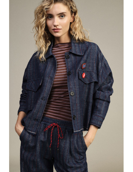 Cropped Striped Blazer With Patch Pockets Dixie