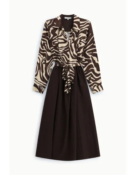 Zebra-print midi dress with belt and classic collar – Please
