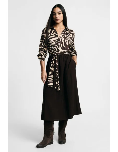 Robe midi à imprimé zébré, avec ceinture et col classique, Please