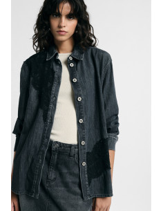 Chemise en denim avec empiècements en dentelle et boutons Please