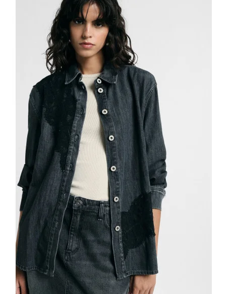 Chemise en denim avec empiècements en dentelle et boutons Please
