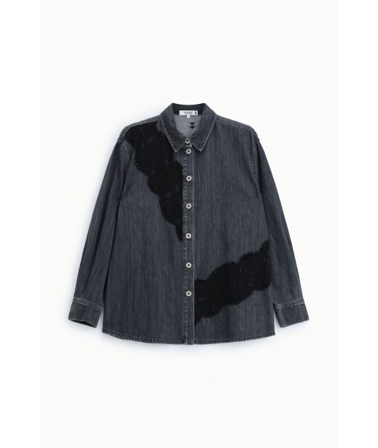 Camicia Denim Con Inserti In Pizzo E Bottoni Please