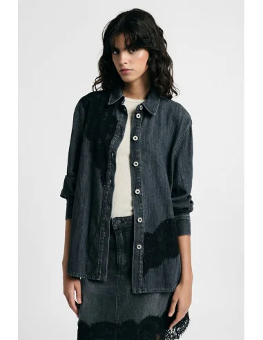 Chemise en denim avec empiècements en dentelle et boutons Please