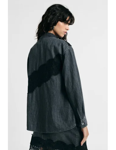 Chemise en denim avec empiècements en dentelle et boutons Please