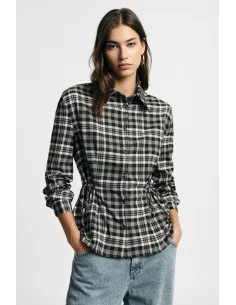 Check-print shirt with side drawstrings – Please