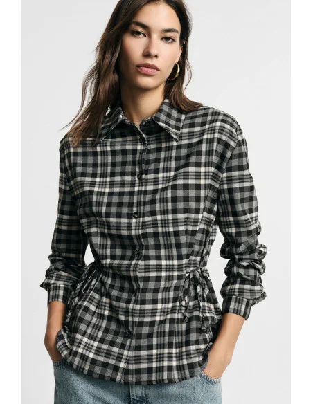 Chemise à carreaux avec cordons de serrage sur les côtés, Please