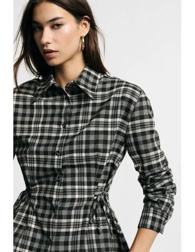 Check-print shirt with side drawstrings – Please