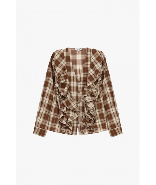 Chemise à carreaux avec volants sur le devant, Please