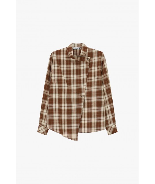 Please Asymmetrical Fastening Checked Shirt