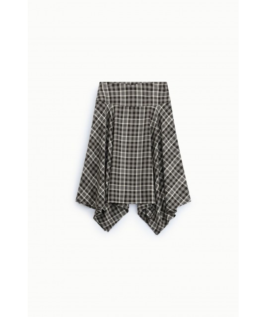 Please High-Waisted Asymmetrical Checked Midi Skirt