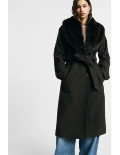 Manteau long à grand col en fourrure Please