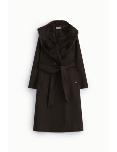 Manteau long à grand col en fourrure Please 2