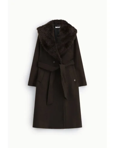 Cappotto Lungo Con Maxi Collo In Pelliccia Please