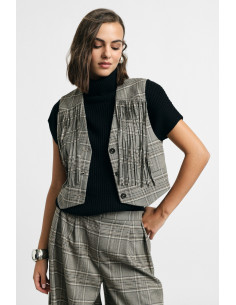 Gilet A Quadri Con Frange E Chiusura A Bottoni Please