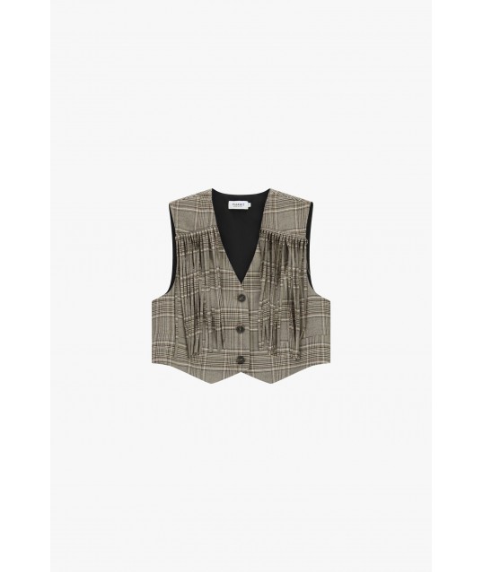 Gilet A Quadri Con Frange E Chiusura A Bottoni Please