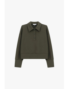 Pull court à col chemise et boutons « Please »
