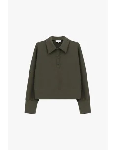 Pull court à col chemise et boutons « Please »