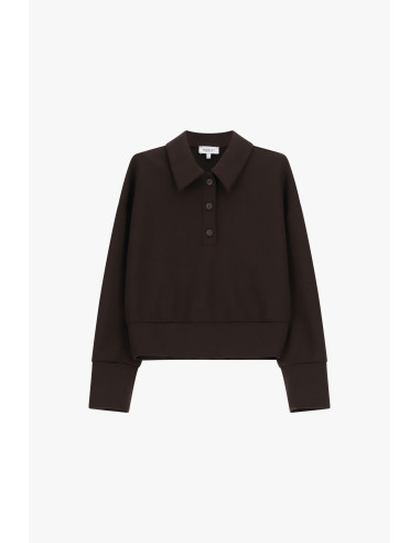 Pull court à col chemise et boutons « Please »