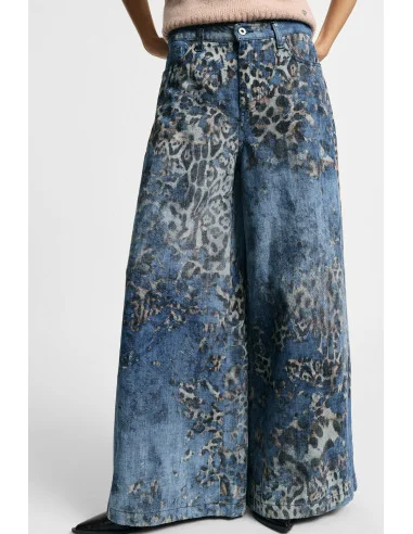 Jean animalier à jambes très larges et taille moyenne Please
