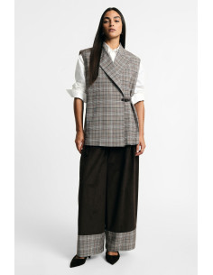 High-waisted checked palazzo trousers with turn-ups – Please