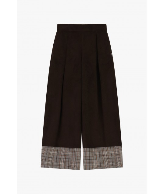 Pantalon palazzo taille haute à revers à carreaux Please
