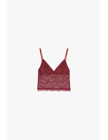 Top Corto Pizzo Stampato Con Spalline Sottili Please
