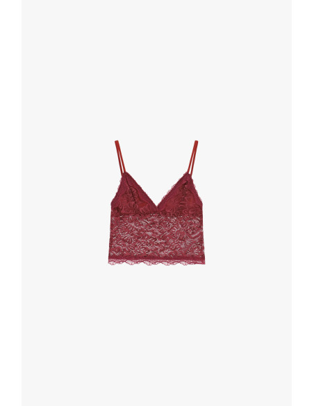 Top Corto Pizzo Stampato Con Spalline Sottili Please