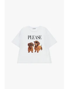 T-Shirt A Maniche Corte Stampa Cani E Scritta Frontale Please 2