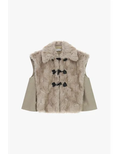 Eco-Fur Waistcoat with Tassel Fastening and Wide Collar – Please