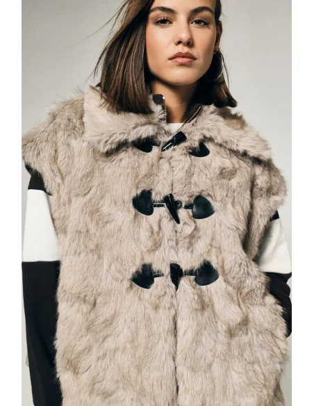 Eco-Fur Waistcoat with Tassel Fastening and Wide Collar – Please