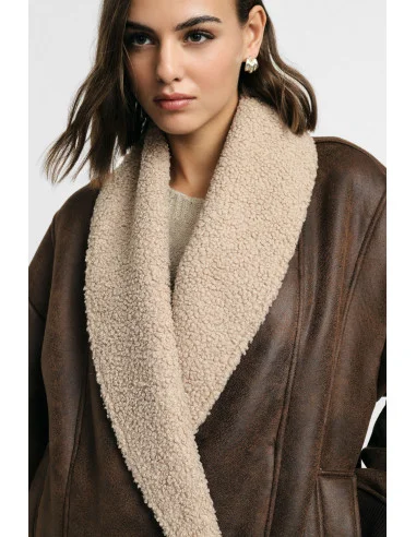 Please Short Faux Fur Jacket with Wide Collar