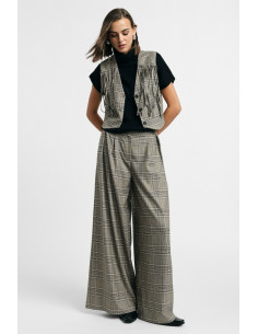 Pantalon palazzo à carreaux avec plis sur le devant, Please - Vesti...