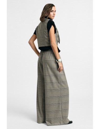 Pantaloni Palazzo A Quadri Con Pieghe Frontali Please